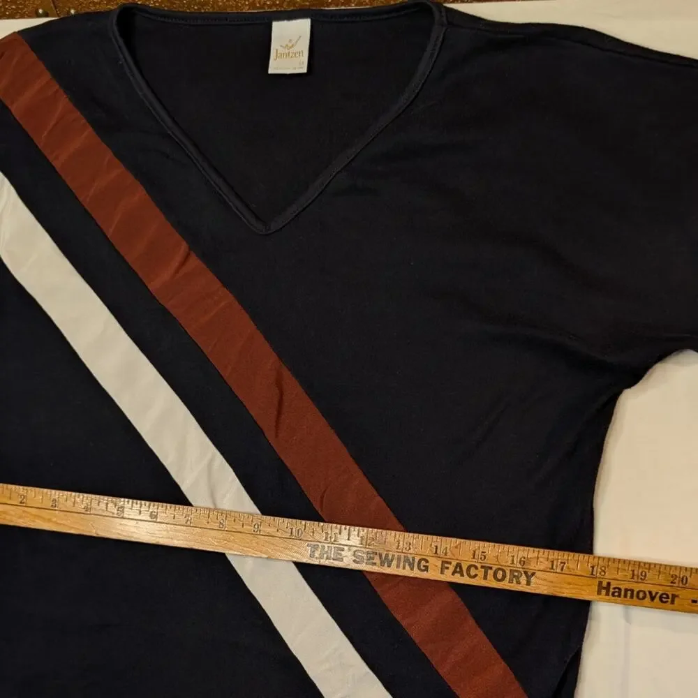 Vintage 70s Jantzen Swim Cover Up Tunic Dress M Black Stripe Retro USA Made Pool